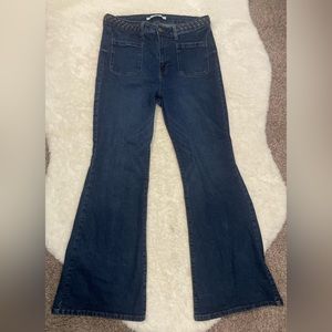 Celebrity Pink Braided Waist High Rise Flare Jeans Dark Blue Denim Juniors 17